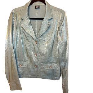 TRIBAL Silky button down shiny teal blazer. Viscose/polyester US Size 12